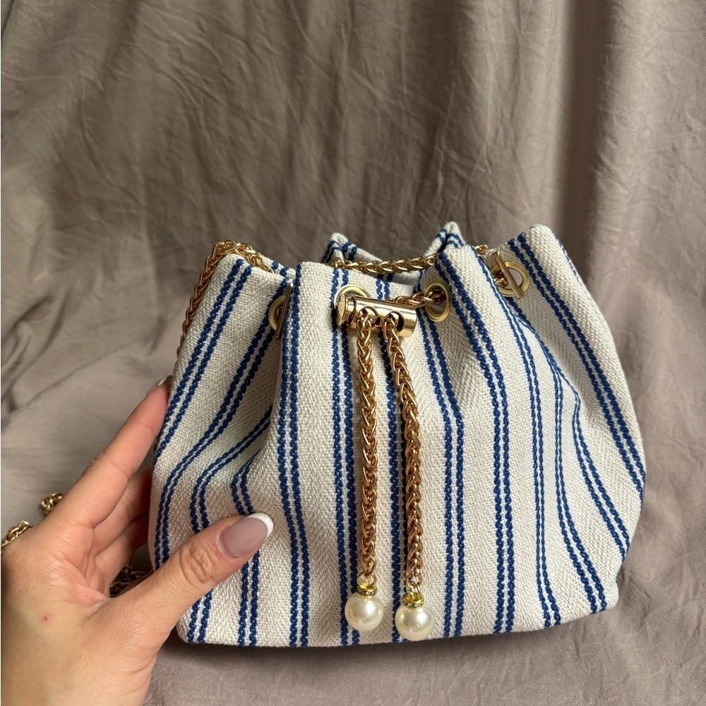 Striped Blue and White Women's Bag - Picture 2 of 13